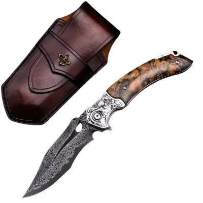 Handmade Damascus Pocket Knife with Exotic Desert Ironwood Handle