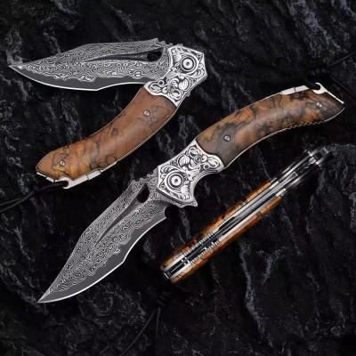 Handmade Damascus Pocket Knife with Exotic Desert Ironwood Handle