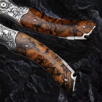 Handmade Damascus Pocket Knife with Exotic Desert Ironwood Handle