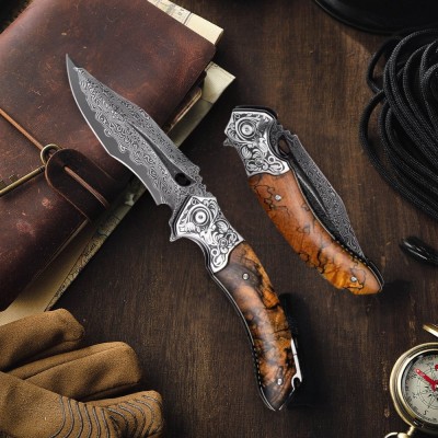 Handmade Damascus Pocket Knife with Exotic Desert Ironwood Handle