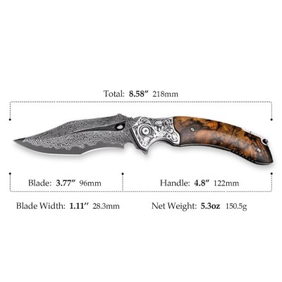 Handmade Damascus Pocket Knife with Exotic Desert Ironwood Handle