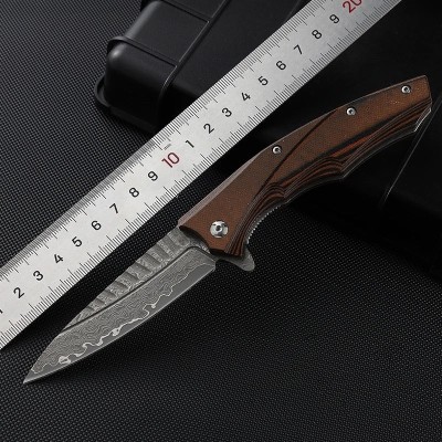 Flint Damascus Pocket Knife – Folding G10 Handle Knife