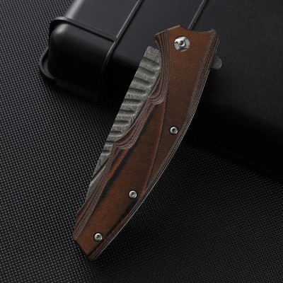 Flint Damascus Pocket Knife – Folding G10 Handle Knife