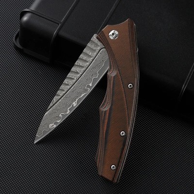 Flint Damascus Pocket Knife – Folding G10 Handle Knife