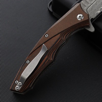 Flint Damascus Pocket Knife – Folding G10 Handle Knife