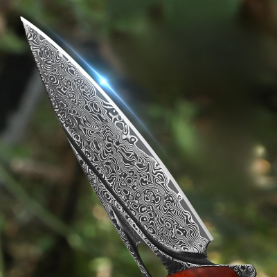 Handmade Japanese Damascus Pocket Knife with Exotic Red Sandalwood