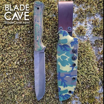 Custom Damascus Bushcraft Knife – Firehose Micarta Handle