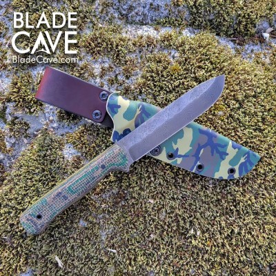 Custom Damascus Bushcraft Knife – Firehose Micarta Handle