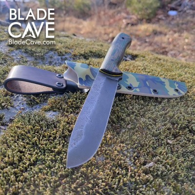 Custom Damascus Bushcraft Knife – Firehose Micarta Handle