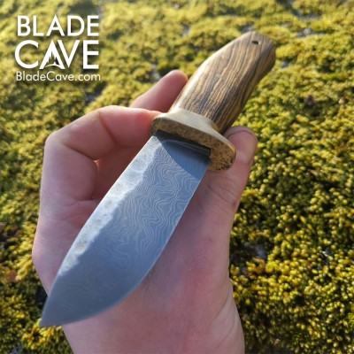 Handmade Damascus Bushcraft Knife – Camo Micarta Handle