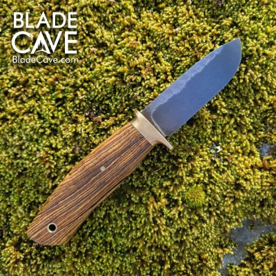 Handmade Damascus Bushcraft Knife – Camo Micarta Handle