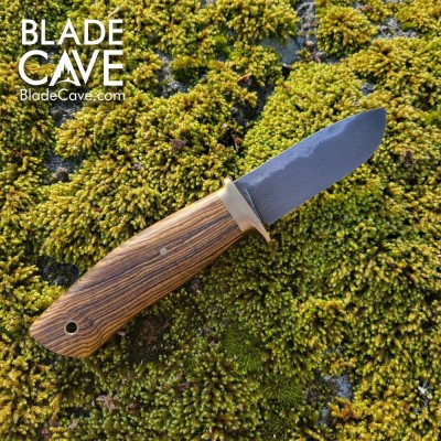 Handmade Damascus Bushcraft Knife – Camo Micarta Handle