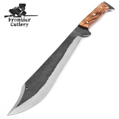 Clip Point Bushcraft Machete – Carbon Steel, Hardwood Handle, Leather