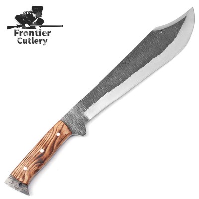 Clip Point Bushcraft Machete – Carbon Steel, Hardwood Handle, Leather