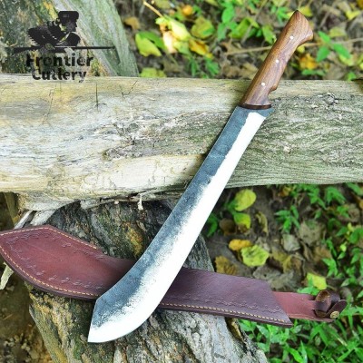 Handmade Carbon Steel Machete – 20" Blade, Wood Handle, Leather Sheath