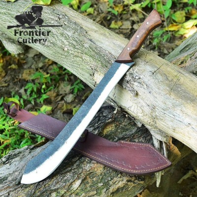 Handmade Carbon Steel Machete – 20" Blade, Wood Handle, Leather Sheath