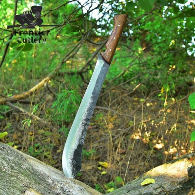 Handmade Carbon Steel Machete – 20" Blade, Wood Handle, Leather Sheath