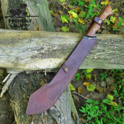 Handmade Carbon Steel Machete – 20" Blade, Wood Handle, Leather Sheath