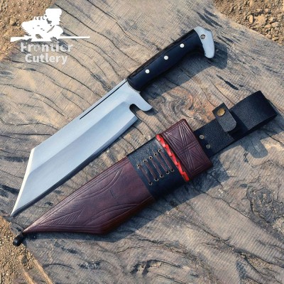 Handmade Full Tang Carbon Steel Hunting Machete with Leather Sheath