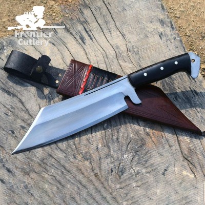 Handmade Full Tang Carbon Steel Hunting Machete with Leather Sheath