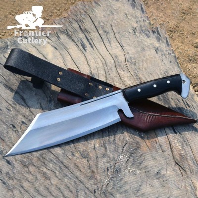 Handmade Full Tang Carbon Steel Hunting Machete with Leather Sheath