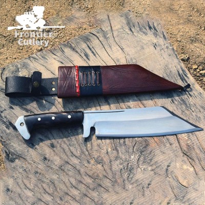 Handmade Full Tang Carbon Steel Hunting Machete with Leather Sheath