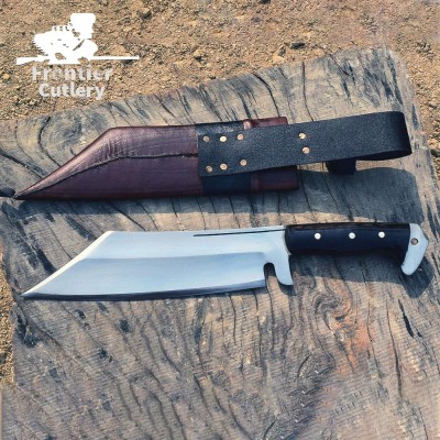 Handmade Full Tang Carbon Steel Hunting Machete with Leather Sheath