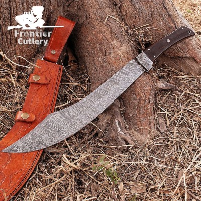 Handmade Damascus Steel Machete – Hunting & Survival Short Sword