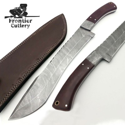 Handmade Damascus Utility Machete – Full Tang Survival Hunting Knife