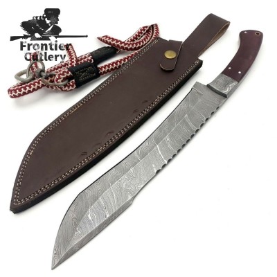 Handmade Damascus Utility Machete – Full Tang Survival Hunting Knife