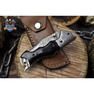 Handmade Twist Damascus Folding Knife