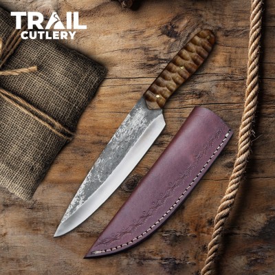Hand-Forged Carbon Steel Chef Knife with Sheath