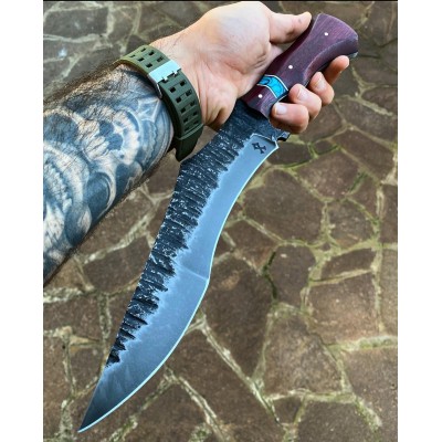 Hand Forged Recurve Chopper Knife | Purple Heart | Twins Knives