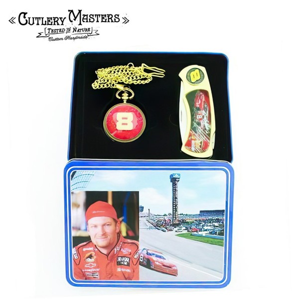 Racing Heritage Knife Set with Pocket Watch in Tin Box