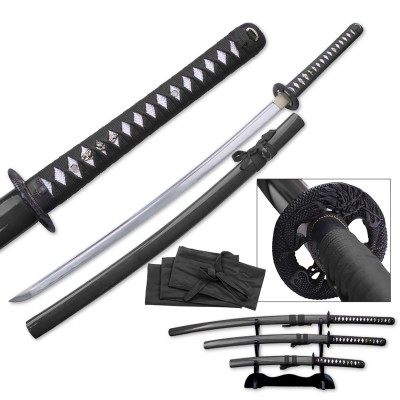 Precision Hand-Forged Samurai Sword Set with Display – Pure Elegance