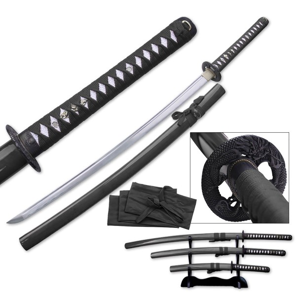 Unleash Precision Hand-Forged Samurai Sword Set with Display