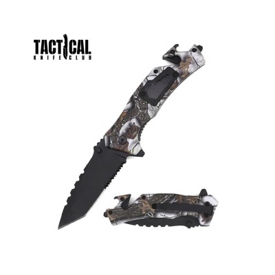 Tactical Spring Assisted Pocket Knife | Multi-Tool Camo Rescue Knife