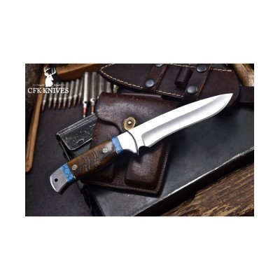 handmade sheep horn turquoise bushcraft knife side view