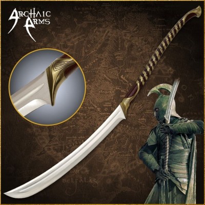 High Elven Warrior Sword full display with wooden plaque – Official LOTR collectible