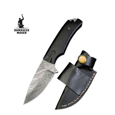 Damascus Skinning Knife with Micarta Handle & Sheath