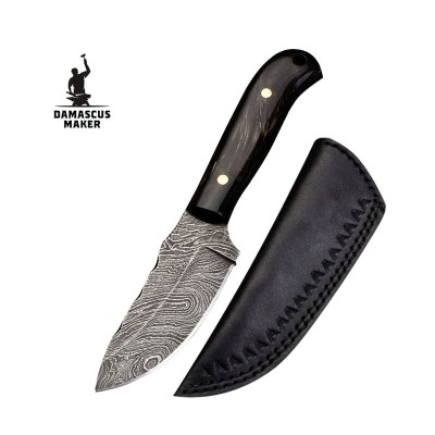 Premium Damascus Steel Skinning Knife & Leather Sheath