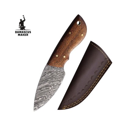 Mini Damascus Skinner Knife with Walnut Wood Handle