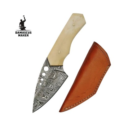 Professional Damascus Skinning Knife Bone Handle