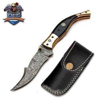 Custom Handmade Folding Knife with Damascus Steel Blade