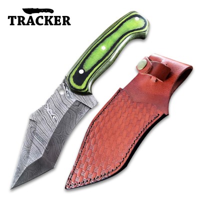 Handmade Damascus Tracker Knife with Linen Micarta & Sheath
