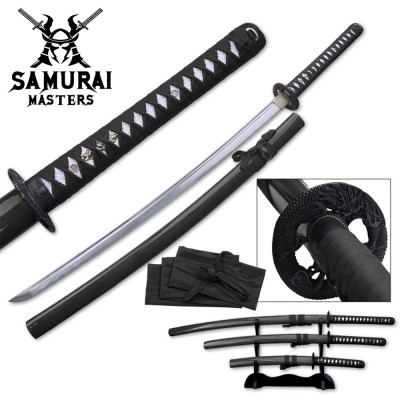 Hand-Forged Samurai Sword Set – With Display Stand