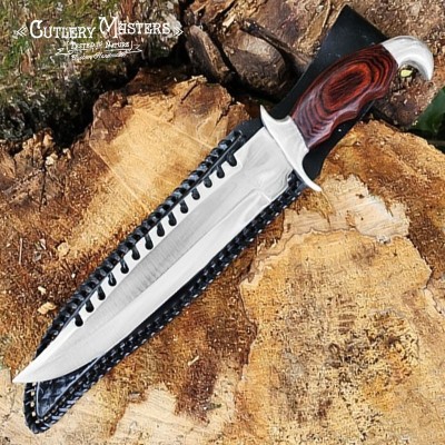 Bold Ridge Explorer Blade with premium leather sheath – full length display