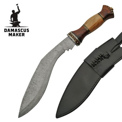Damascus Steel Kukri Knife with Bonus Blades & Sheath