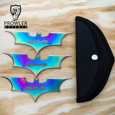 6" Batarang 3-Piece Throwing Knife Set – Rainbow Finish