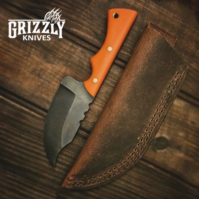 JAKE Orange G10 – Rugged Hunting Knife with Leather Sheath